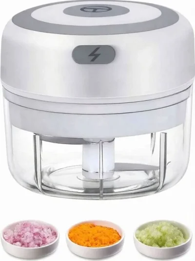 100ml mini speedy chopper machine with chopped vegetables for fast kitchen prep.