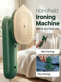2-in-1 electric mini steam iron and dry iron for clothes showing wet ironing on shirts and dry ironing mode, ideal kapron ki silwatein door karne wali portable istari.