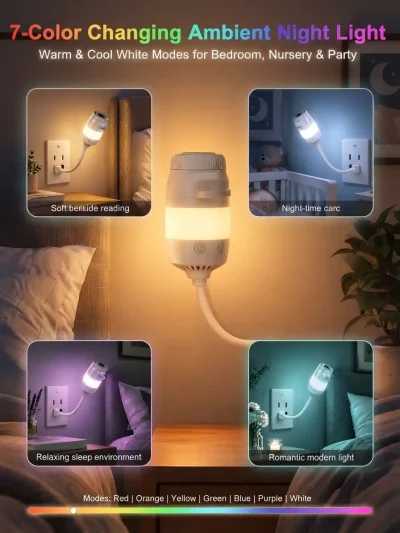 USB powered galaxy night light for kids showing 5-color modes, perfect as a sleep soothing night lamp for nursery.