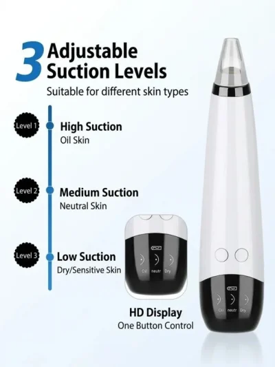LED screen facial vacuum suction showing specific settings for oily aur sensitive skin ke liye face suction.