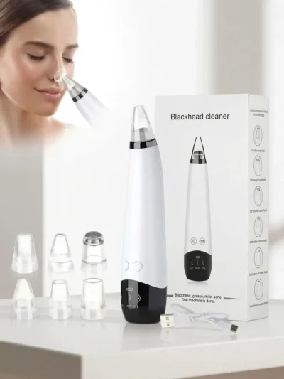 Complete derma suction pore vacuum kit including USB cable, 6 heads, and a glowy skin care gadget Pakistan.