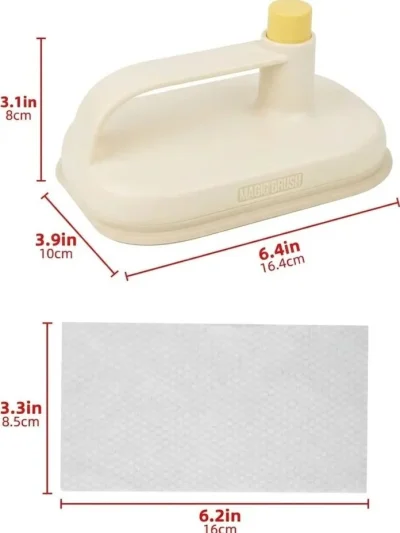Size measurement guide for easy kitchen wiper with handle and replaceable rag wipes.