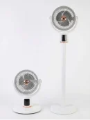 Convertible height adjustable standing floor fan placed on white background for versatility.