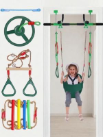 Complete safe ceiling kids swing mount and active indoor playtime gear in a home.