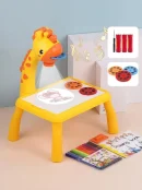 Giraffe projector drawing table for kids featuring a light tracing art desk and reusable magic sketch board with colorful markers.