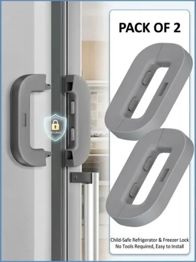 No drill fridge lock Pakistan pack of 2 designed as a double button lock for refrigerator protection.