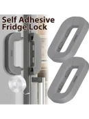 Self adhesive fridge lock with strong tape for hassle-free child safety door lock mounting in kitchen.
