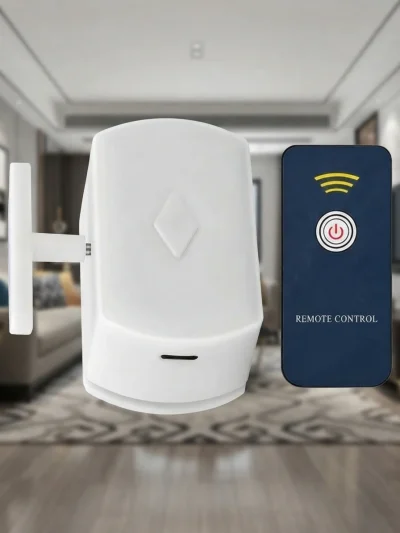 White rechargeable wireless light switch remote and blue controller for smart home automation gadgets in Pakistan.